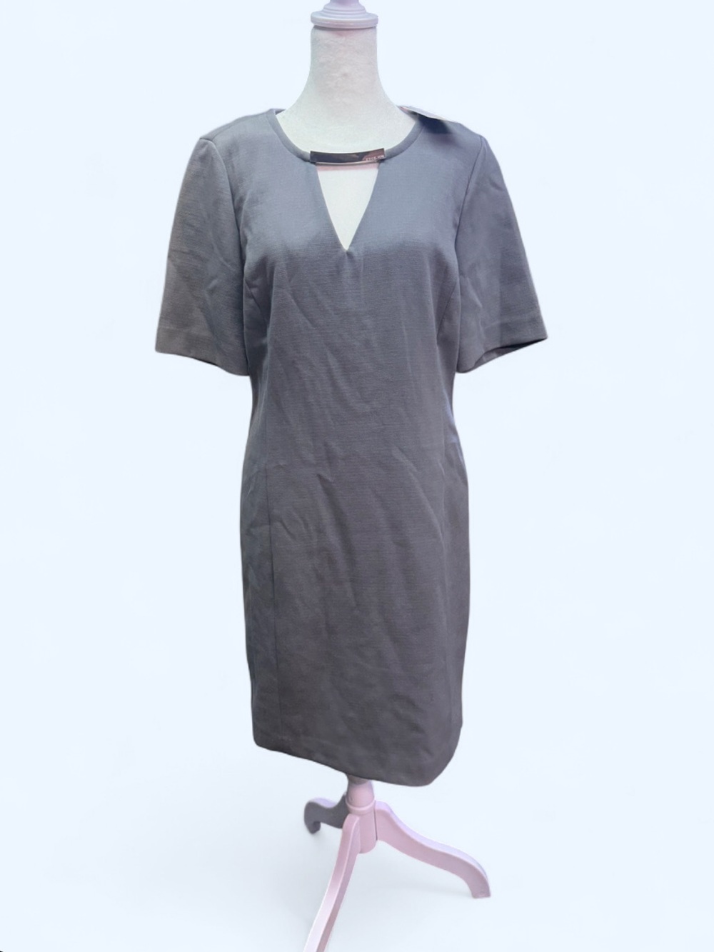 Michael Kors Gray Short-Sleeve Shift Dress with Keyhole Detail